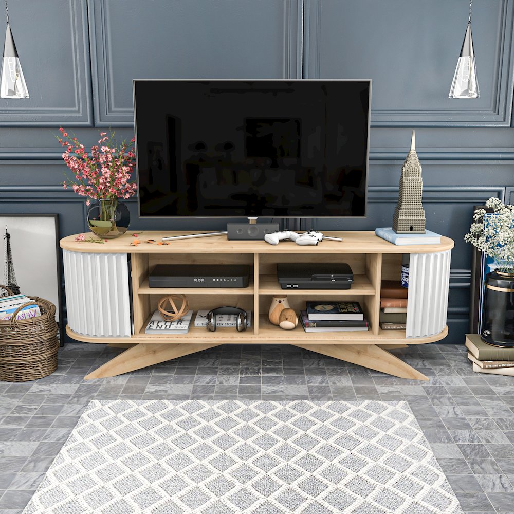Store 71 Tv Stand - Sapphire Oak & White. Picture 2