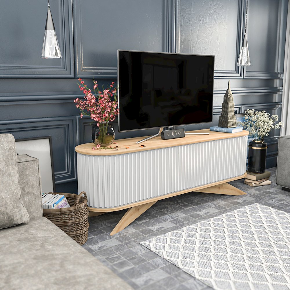 Store 71 Tv Stand - Sapphire Oak & White. Picture 3