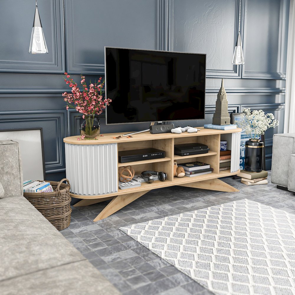 Store 71 Tv Stand - Sapphire Oak & White. Picture 4