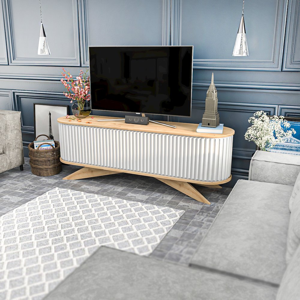 Store 71 Tv Stand - Sapphire Oak & White. Picture 5