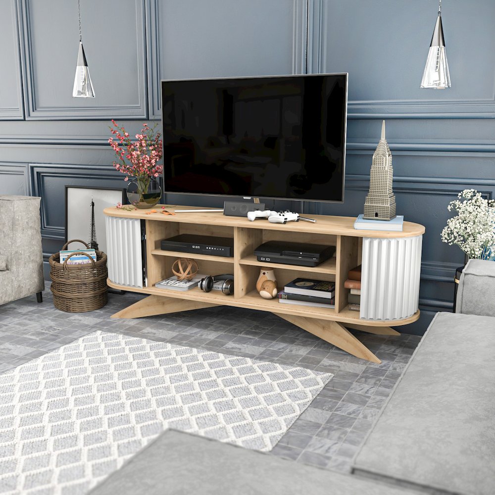 Store 71 Tv Stand - Sapphire Oak & White. Picture 6