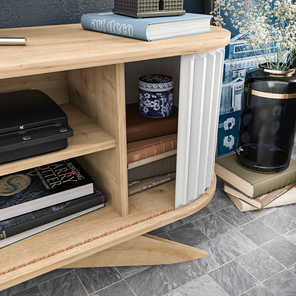 Store 71 Tv Stand - Sapphire Oak & White. Picture 7
