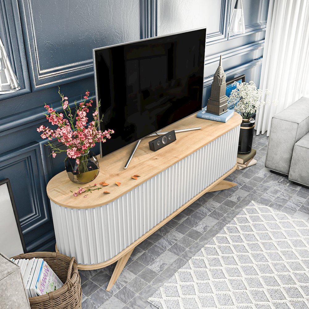 Store 71 Tv Stand - Sapphire Oak & White. Picture 8