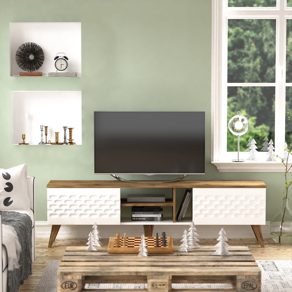 Egg Tv Stand - White & Oud Oak. Picture 3