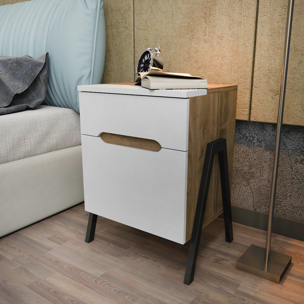 Neva Night Stand - Walnut White Black. Picture 4