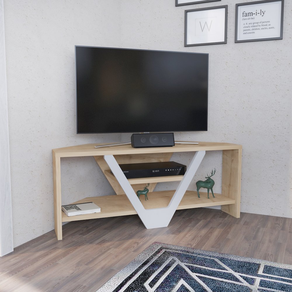 Karin Tv Stand - Sapphire Oak White. Picture 3