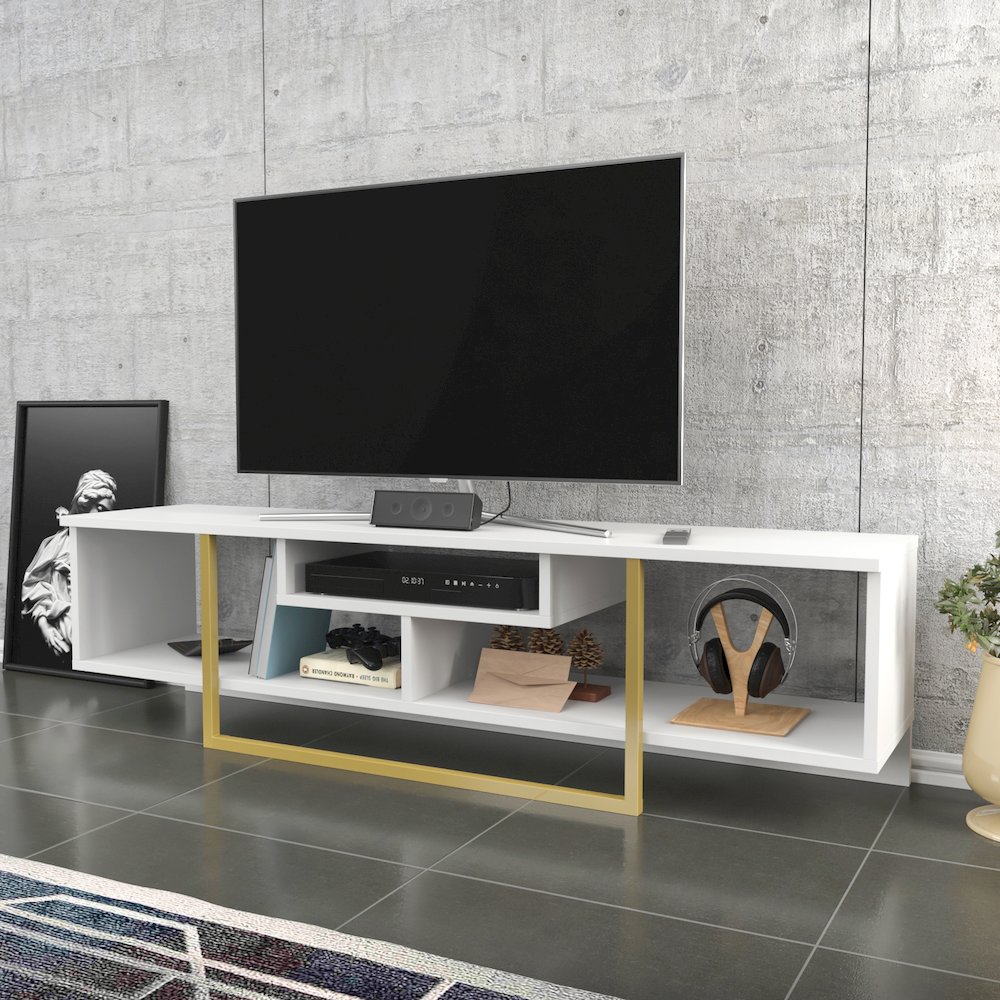 Asal 59" Tv Stand - White Gold. Picture 4