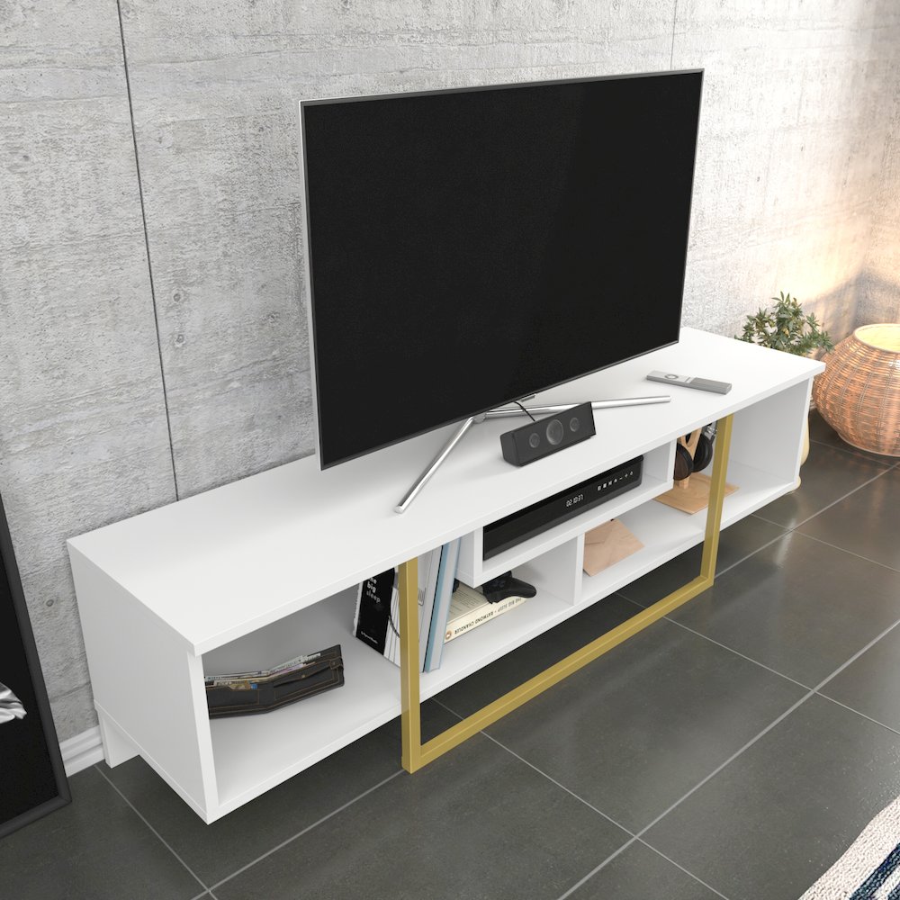 Asal 59" Tv Stand - White Gold. Picture 5