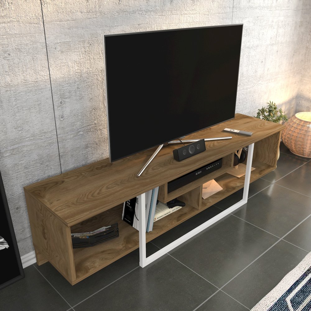 Asal 59" Tv Stand - Oud Oak White. Picture 5