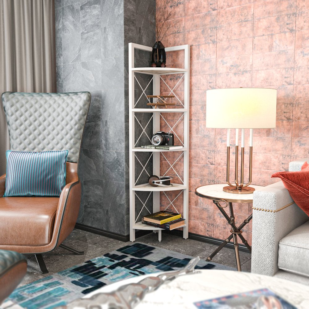 Remo Corner Bookshelf - Ephesus White. Picture 3