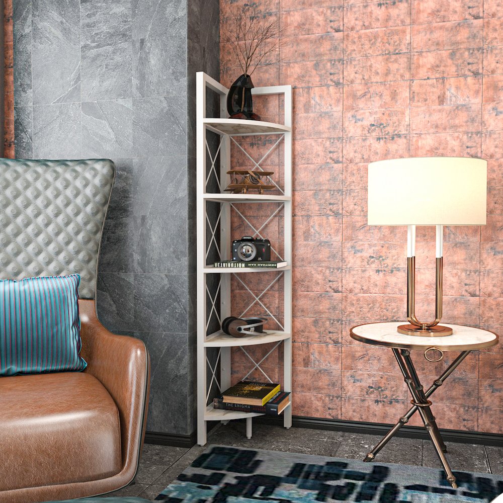 Remo Corner Bookshelf - Ephesus White. Picture 4