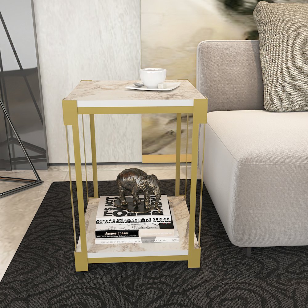 Zenas Side End Table - Ephesus Gold. Picture 4