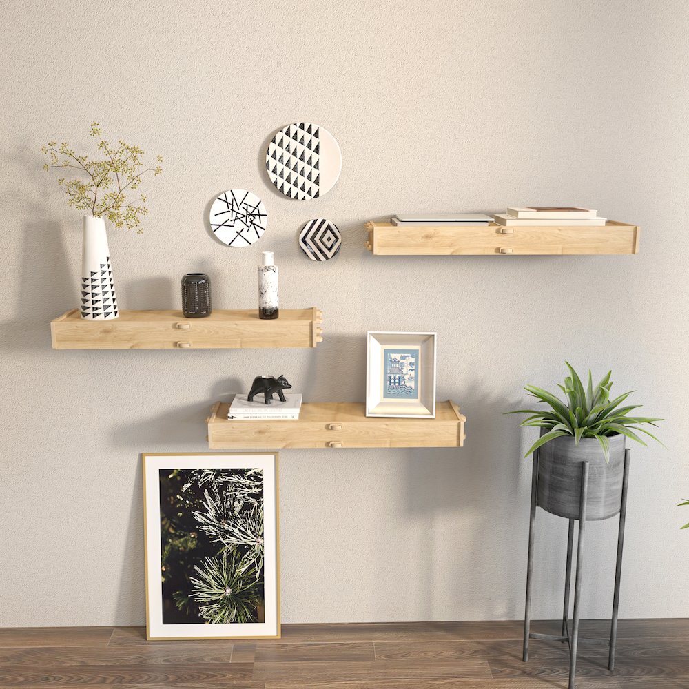 Hiko 3 Piece Wall Shelf Sapphire Oak. Picture 3