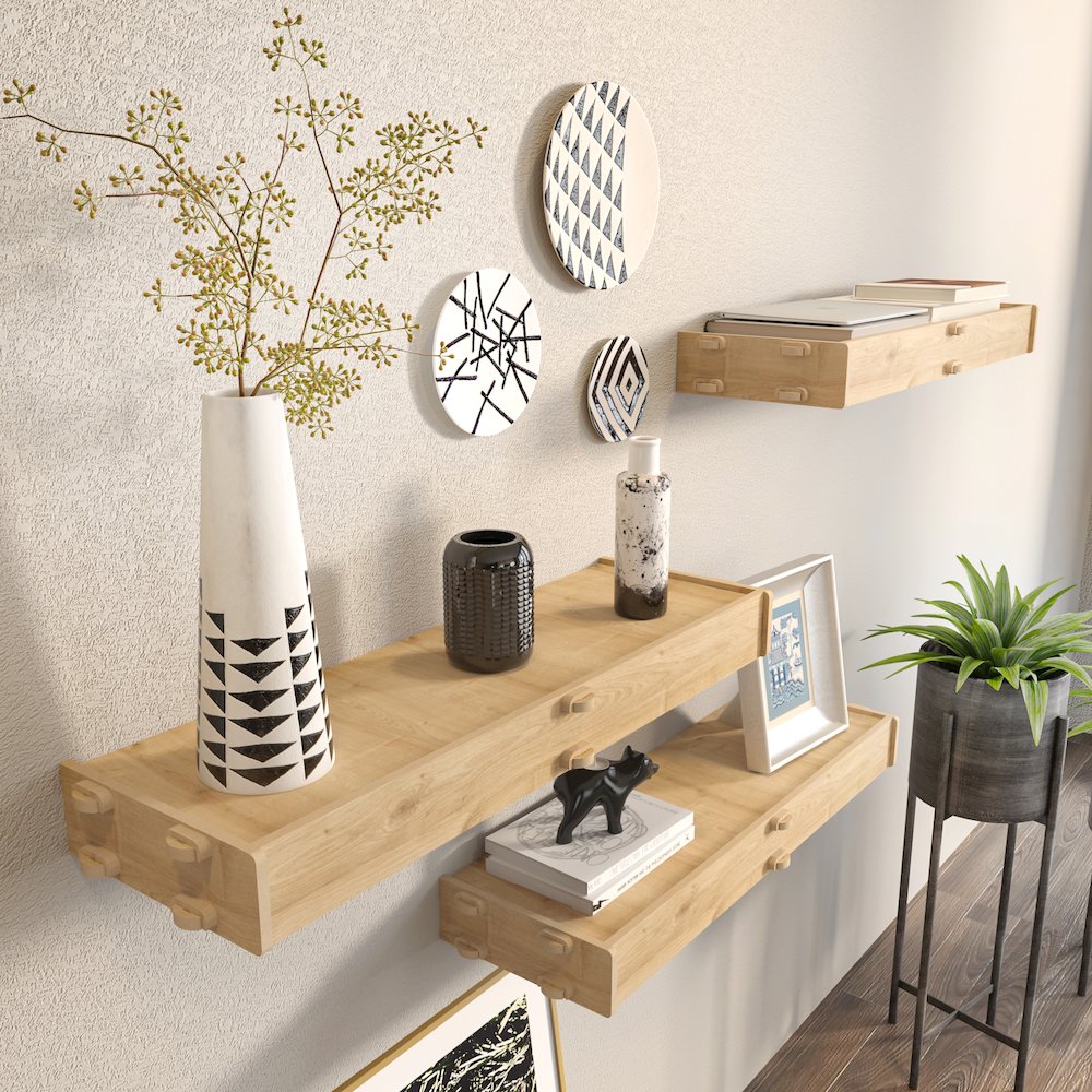 Hiko 3 Piece Wall Shelf Sapphire Oak. Picture 4
