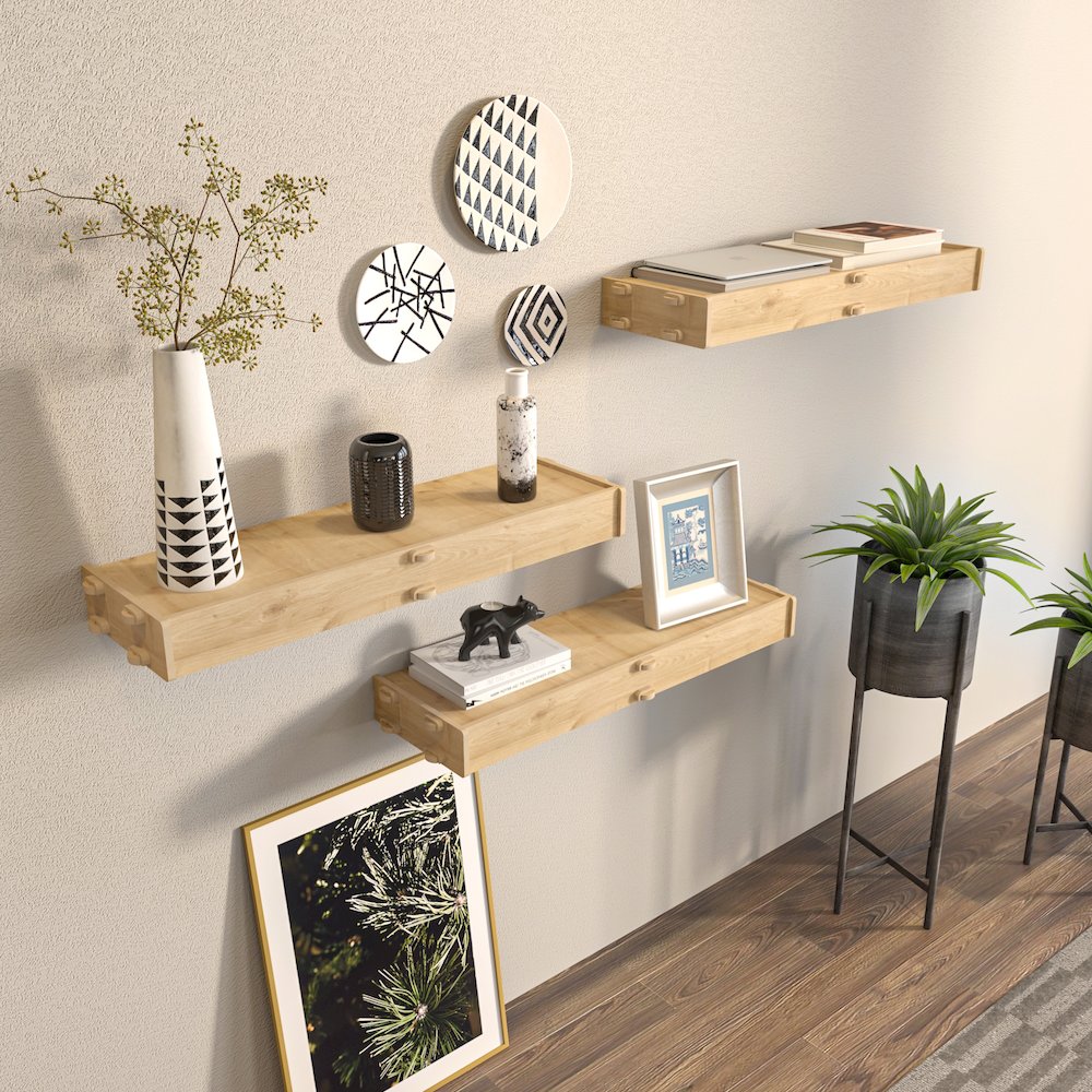 Hiko 3 Piece Wall Shelf Sapphire Oak. Picture 5