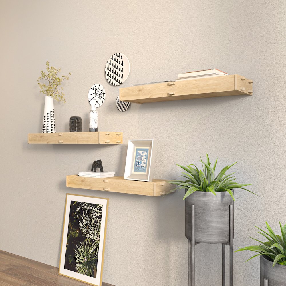 Hiko 3 Piece Wall Shelf Sapphire Oak. Picture 6
