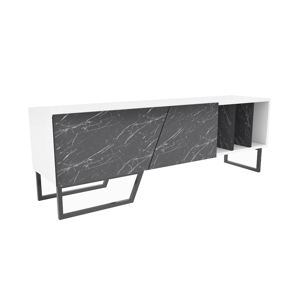 Linossa Tv Stand White Bendire Marble Black. Picture 2