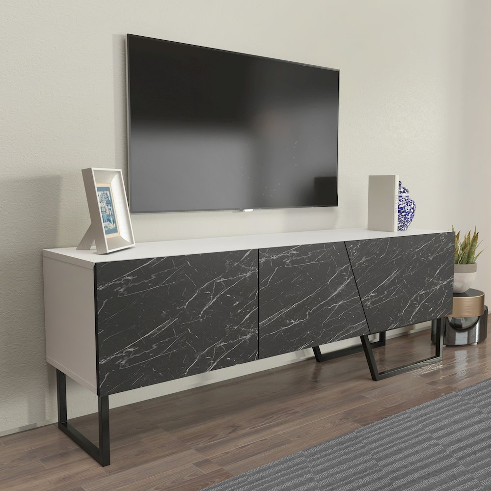 Parla Tv Stand White Bendire Marble Black. Picture 3