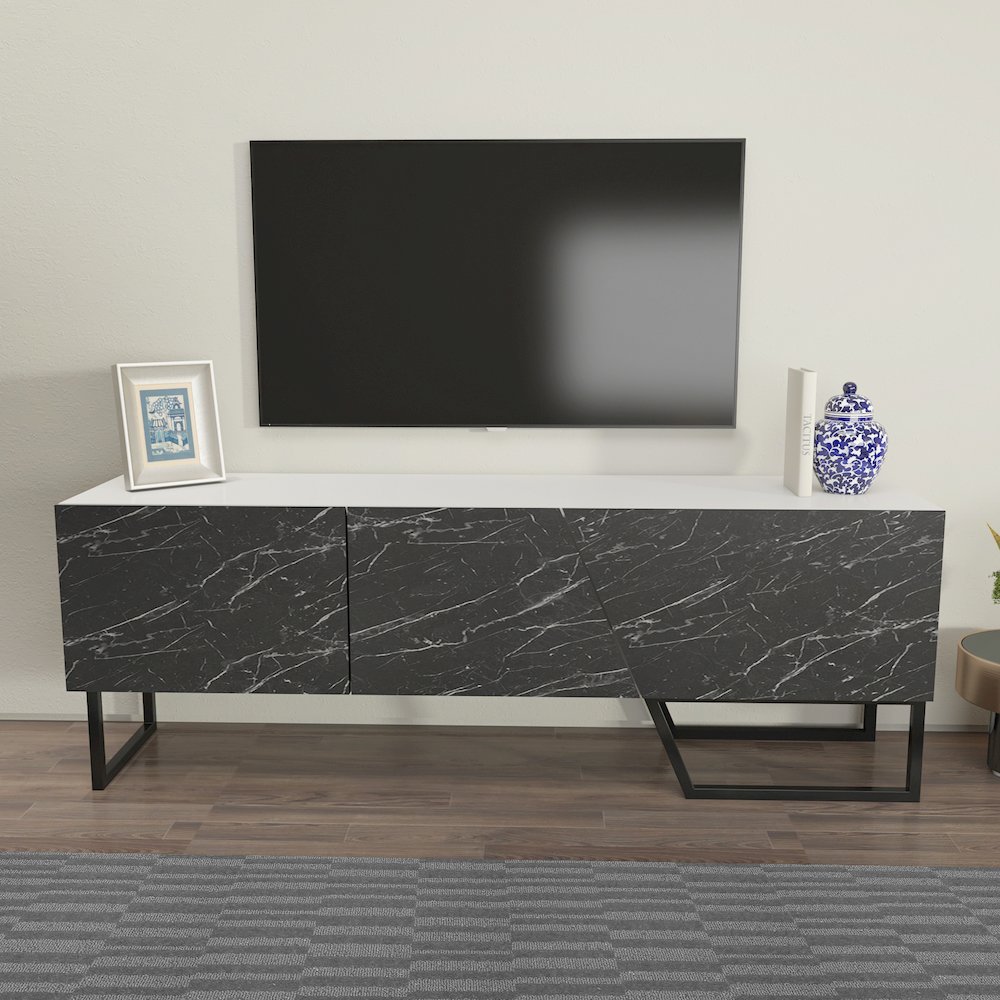 Parla Tv Stand White Bendire Marble Black. Picture 4