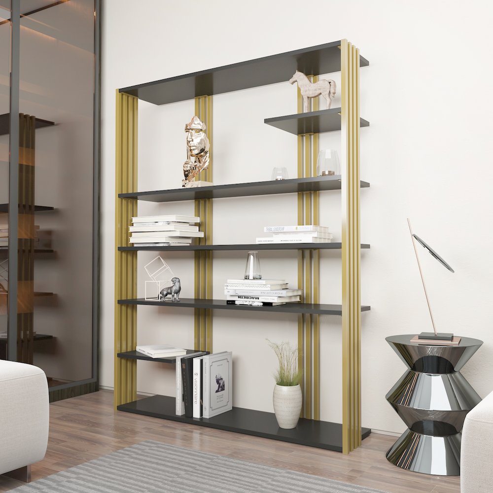 Jeni Bookcase Anthracite Gold. Picture 3