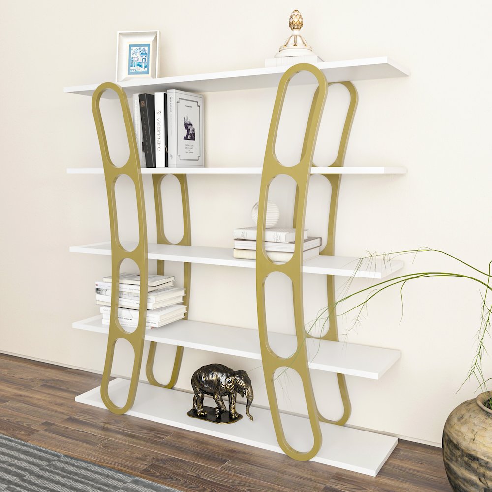 Adar Bookcase White And Gold. Picture 3