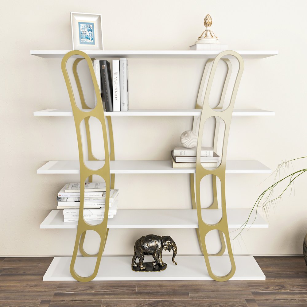 Adar Bookcase White And Gold. Picture 4