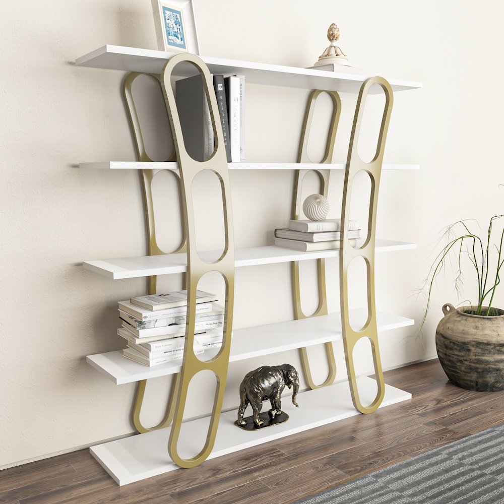 Adar Bookcase White And Gold. Picture 5