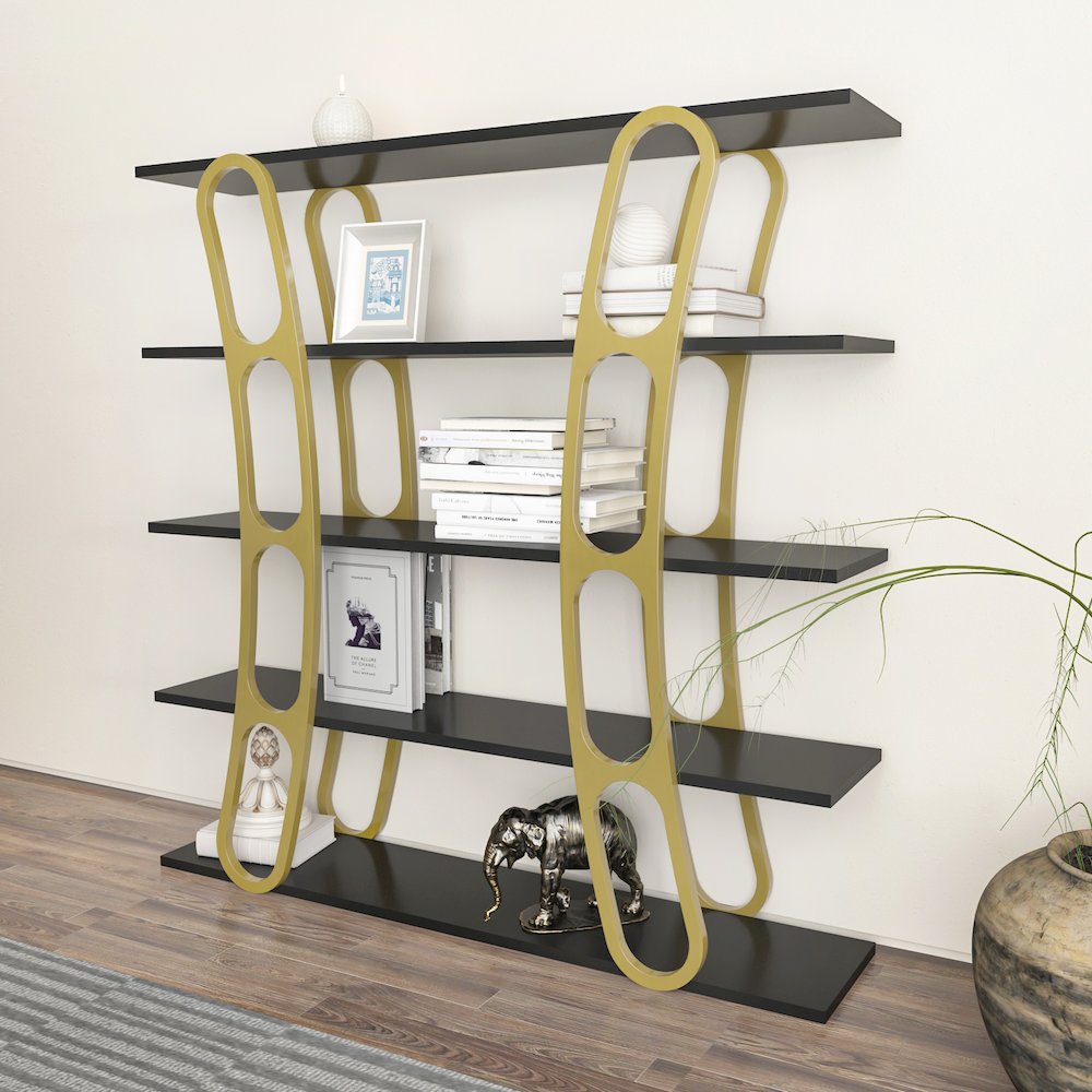 Adar Bookcase Black And Gold. Picture 3