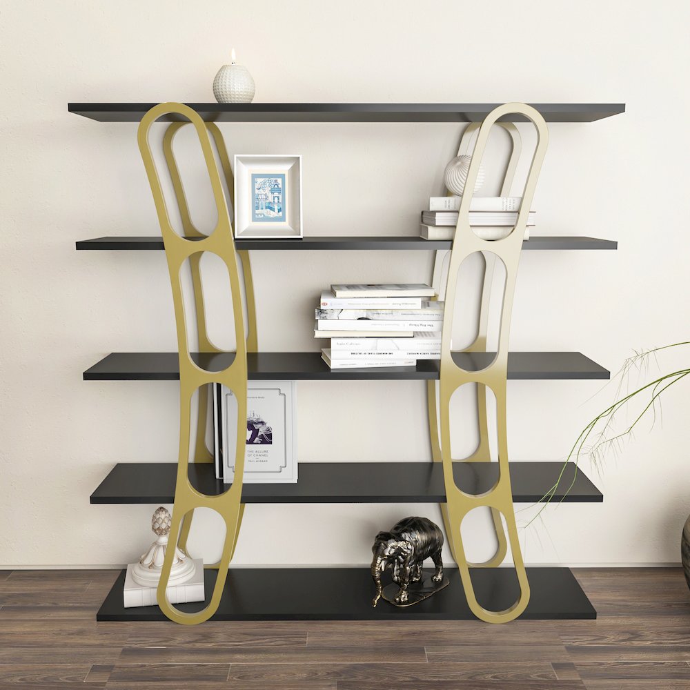 Adar Bookcase Black And Gold. Picture 4