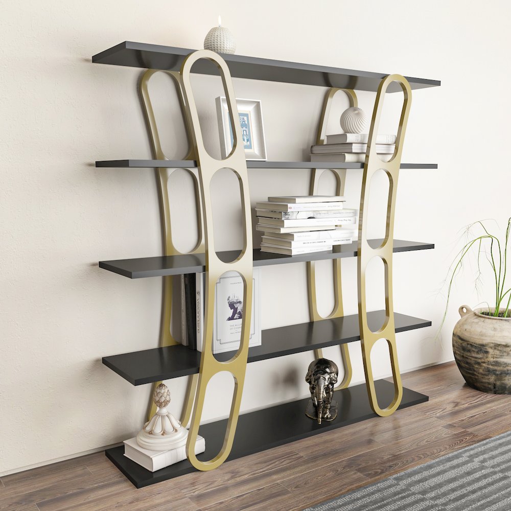 Adar Bookcase Black And Gold. Picture 5