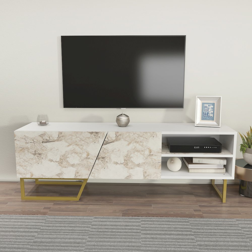 Denasse Tv Stand White Ephesus Marble Gold. Picture 4