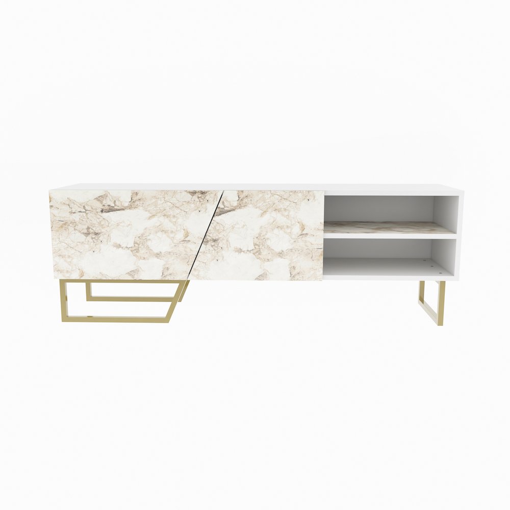 Denasse Tv Stand White Ephesus Marble Gold. Picture 1
