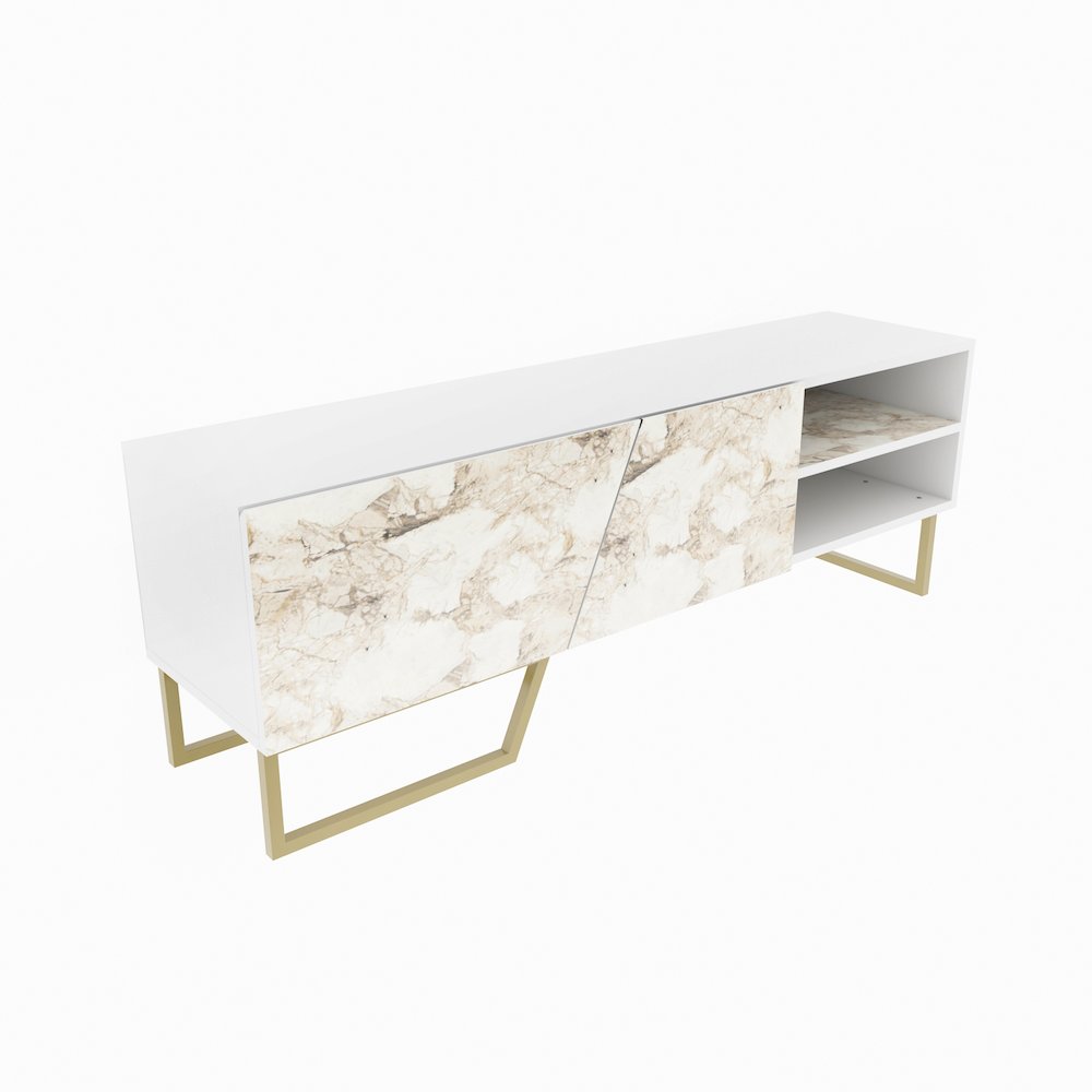 Denasse Tv Stand White Ephesus Marble Gold. Picture 2