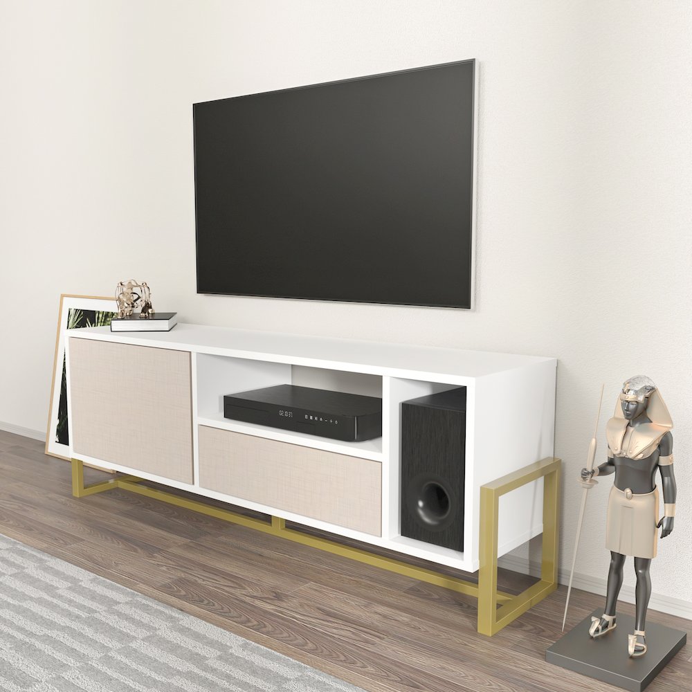 Utopia Tv Stand White Beige. Picture 3
