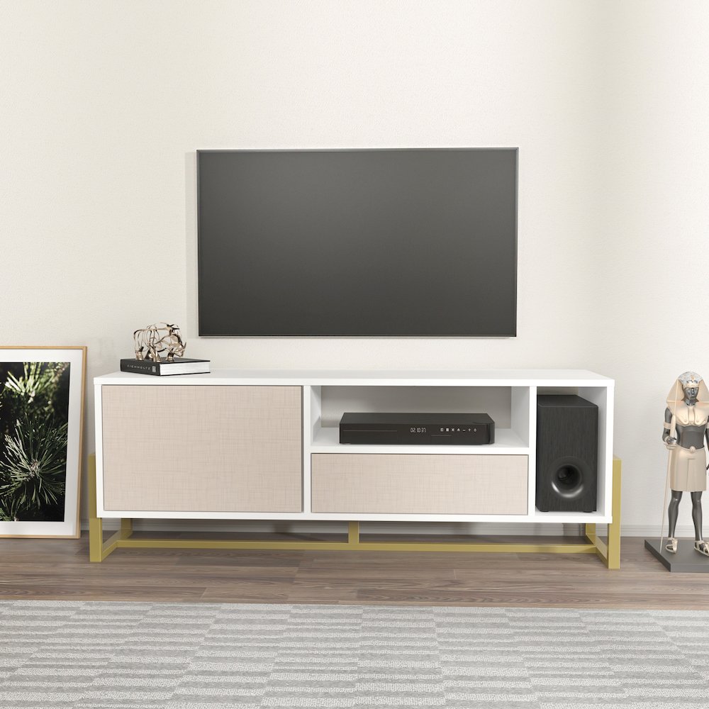 Utopia Tv Stand White Beige. Picture 4