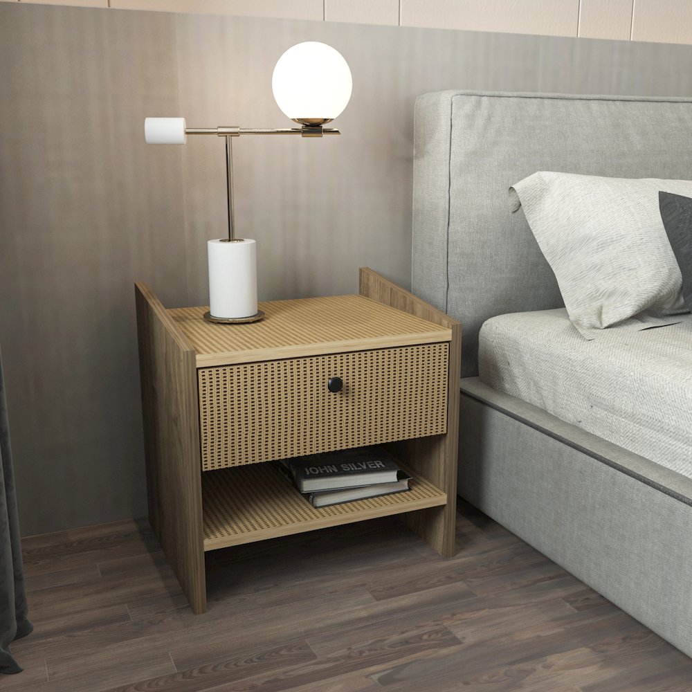 Berlin Nightstand Oud Oak Rattan Pattern. Picture 3