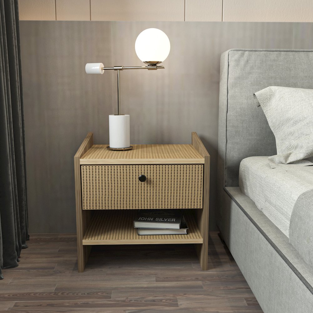 Berlin Nightstand Oud Oak Rattan Pattern. Picture 4