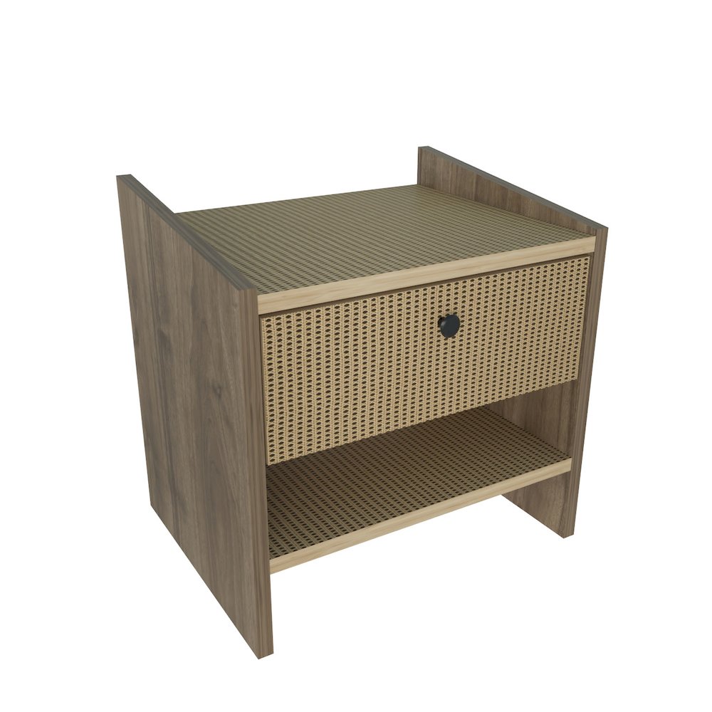 Berlin Nightstand Oud Oak Rattan Pattern. Picture 1