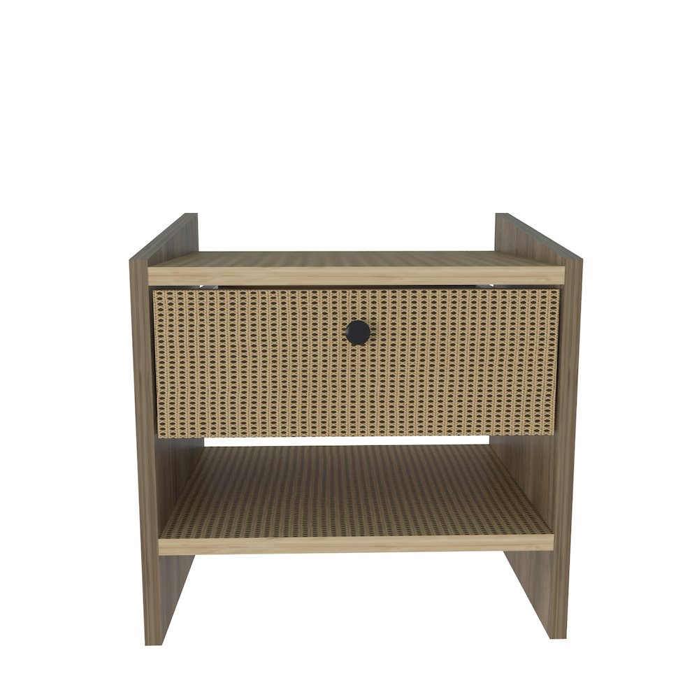 Berlin Nightstand Oud Oak Rattan Pattern. Picture 2