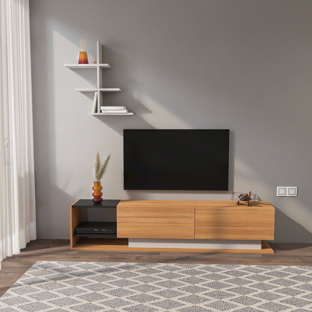 Liza Tv Stand - Teak White Black. Picture 1