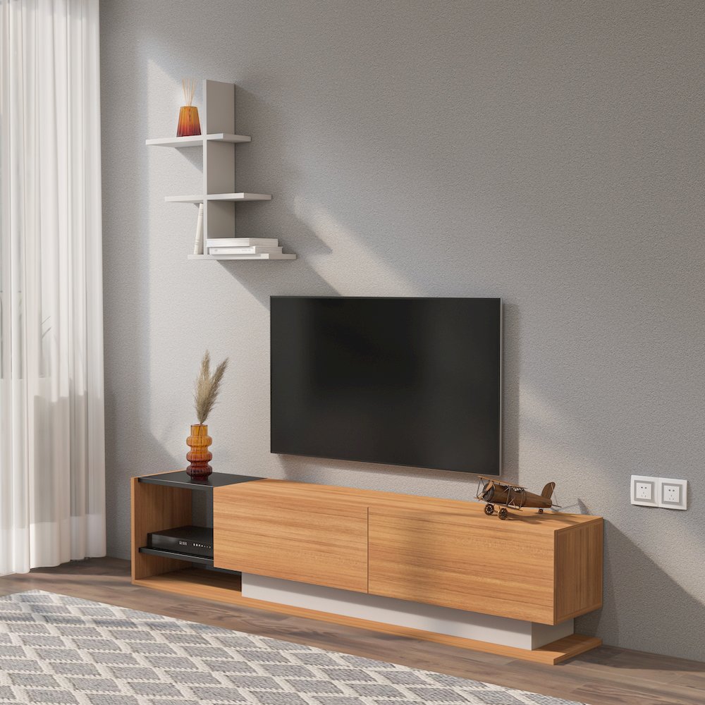 Liza Tv Stand - Teak White Black. Picture 2