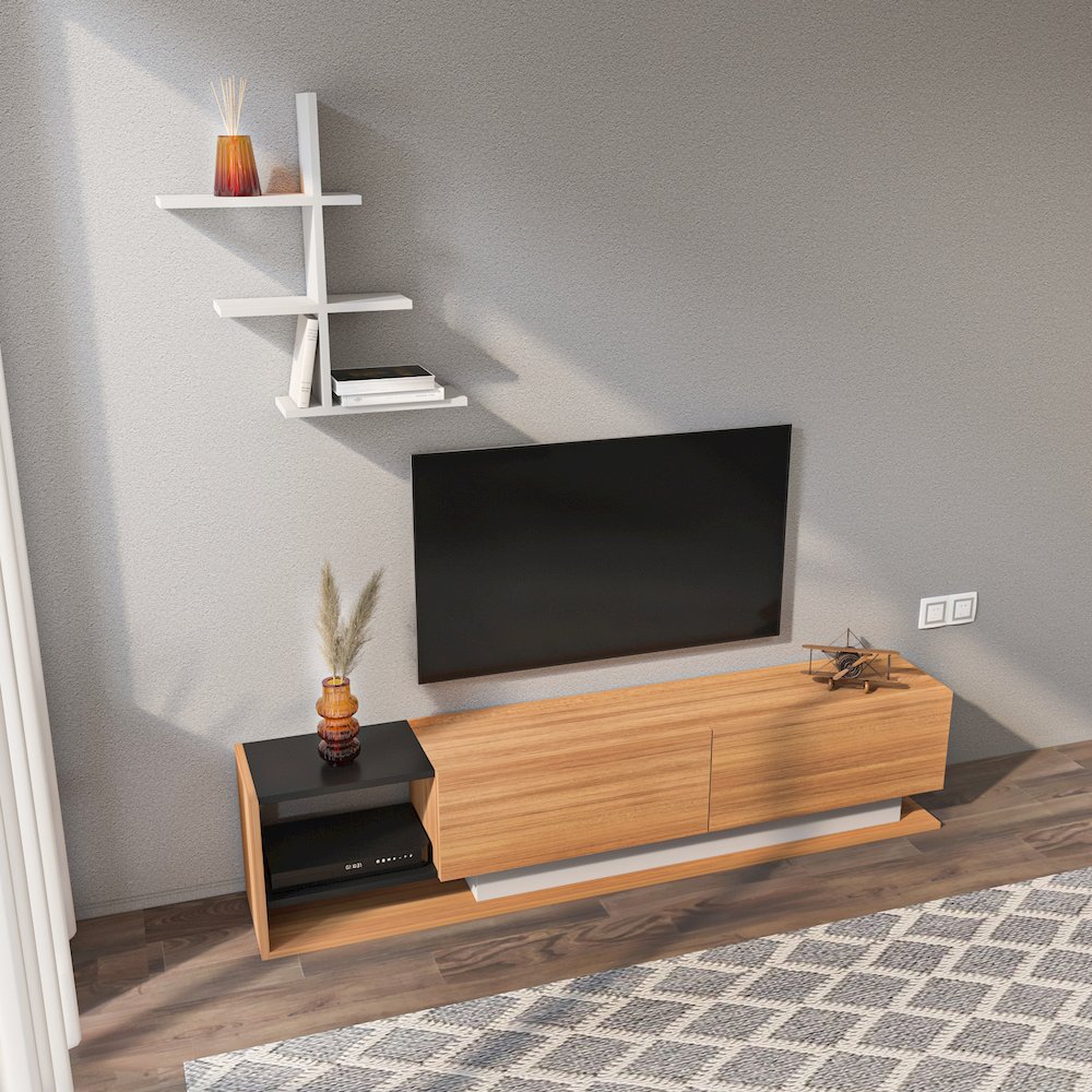 Liza Tv Stand - Teak White Black. Picture 3