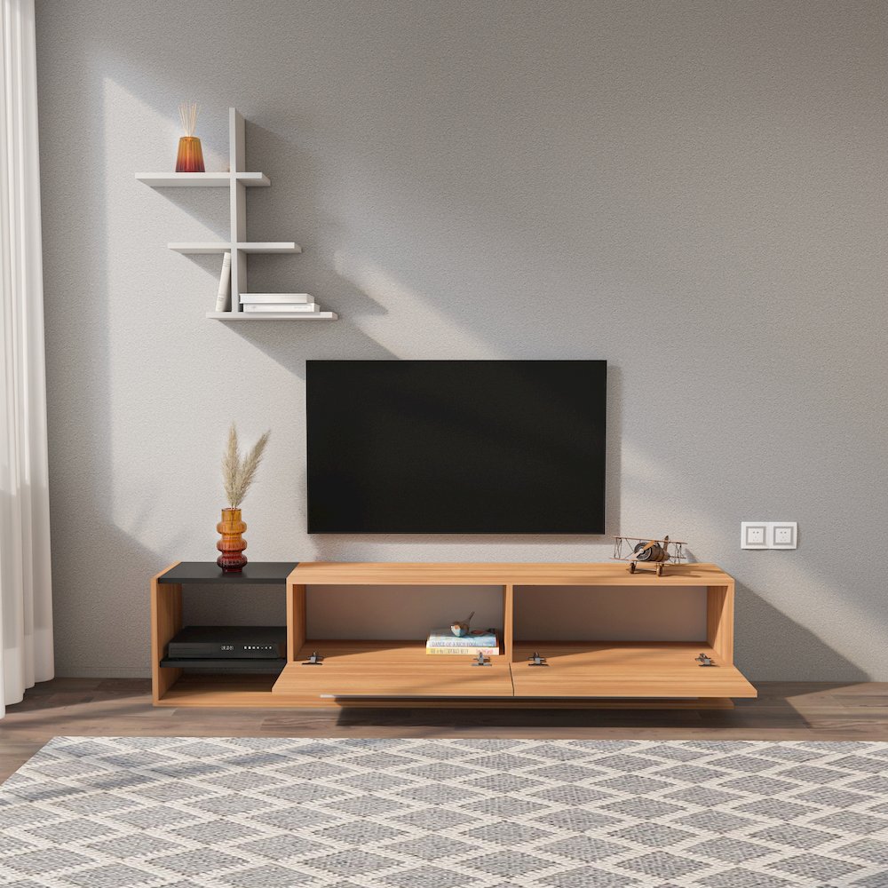Liza Tv Stand - Teak White Black. Picture 4