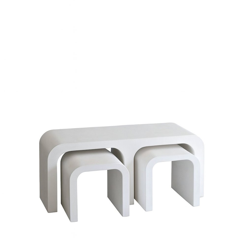 White Wood Rectangle Coffee Table with Nesting Accent Tables. Picture 1