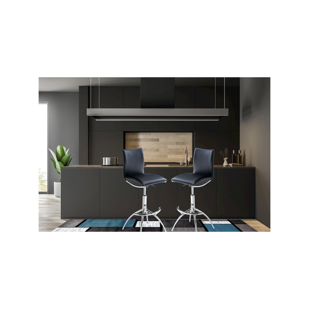 30". Standard Metal Frame Bar Stool With Faux Leatherette Set Of 2 In Black. Picture 4