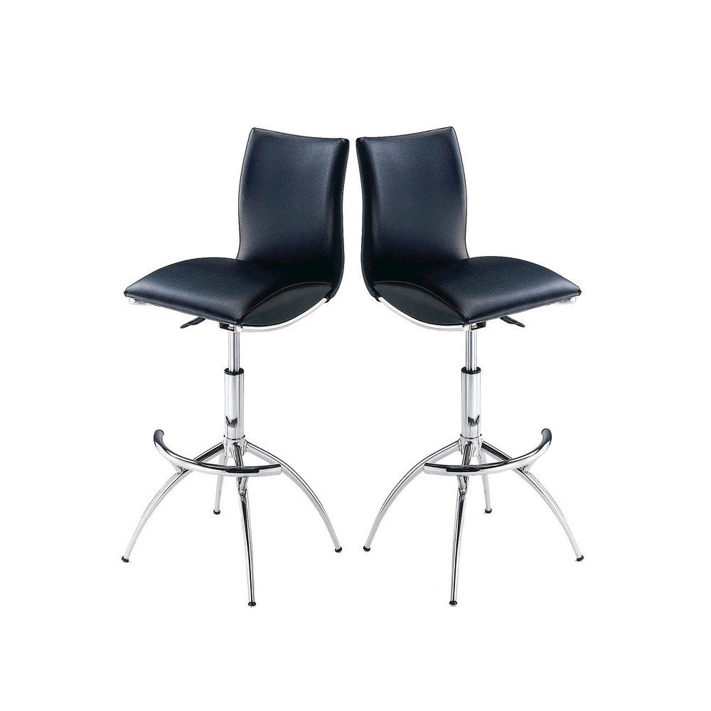 30". Standard Metal Frame Bar Stool With Faux Leatherette Set Of 2 In Black. Picture 1