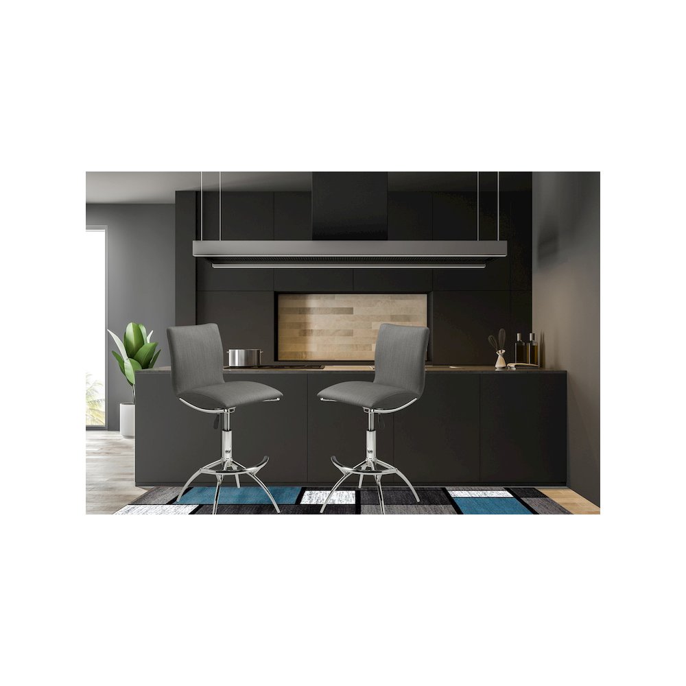 30". Standard Metal Frame Bar Stool With Faux Leatherette Set Of 2 In Grey. Picture 5