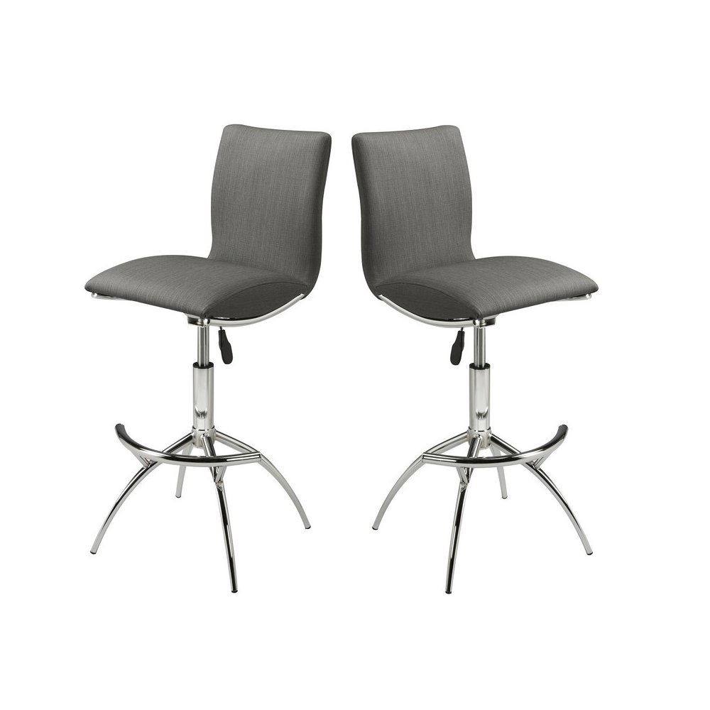 30". Standard Metal Frame Bar Stool With Faux Leatherette Set Of 2 In Grey. Picture 1