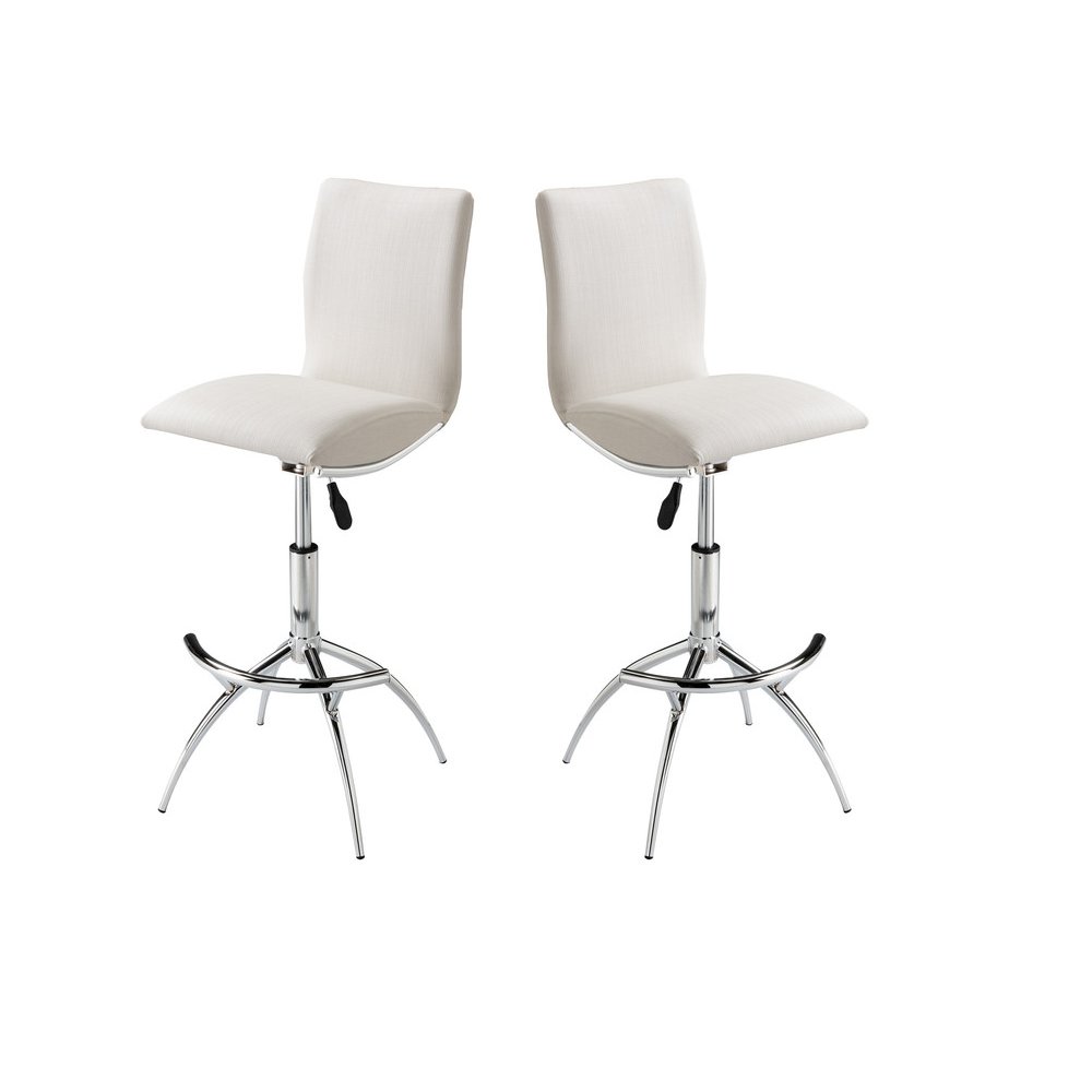 30". Standard Metal Frame Bar Stool With Faux Leatherette Set Of 2 In Soft White. Picture 1