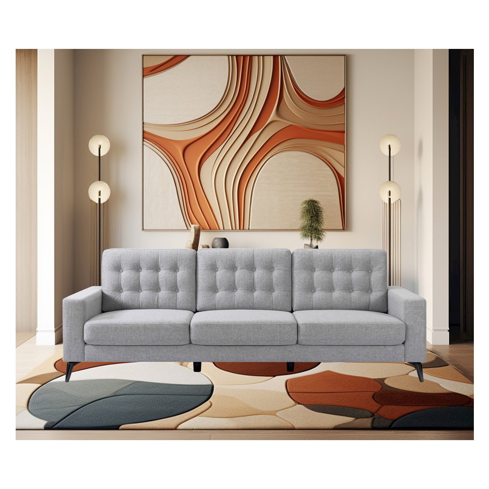 3-Seater Beneva Living Room Gray Upholstery Polyester Fabric. Picture 4